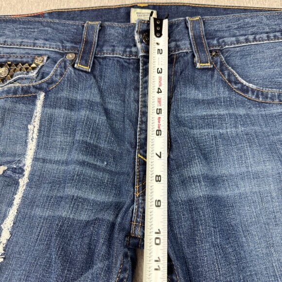 True Religion Ricky Distressed Embellished Studded Jeans Size 36X34 Y2k Straight - Picture 4 of 14